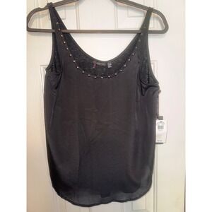 Dex‎ Tank Top Studded V-Neck Sleeveless Casual Black Top Size S